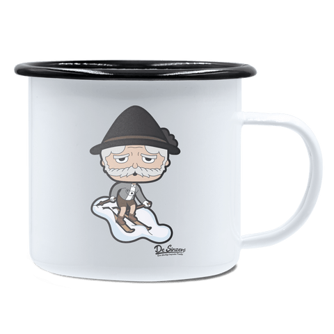 Da Oid Sinzer Skifahrer Emaille Tasse 450ml Weiss Schwarz Spitzstein Front