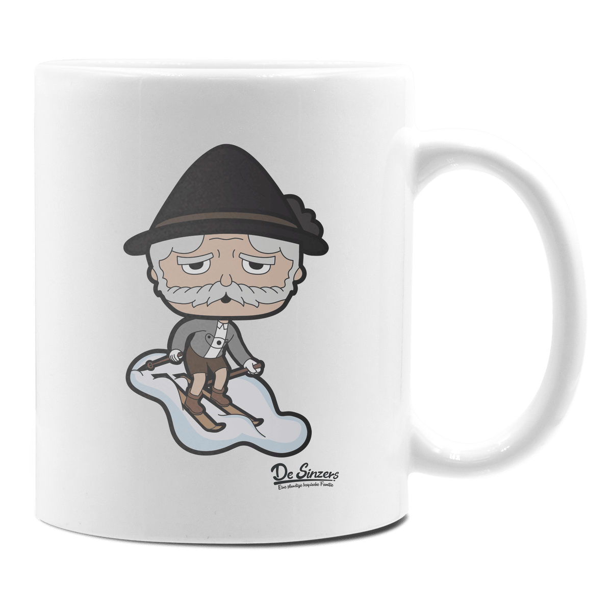 Da Oid Sinzer Skifahrer Keramik Kaffeetasse 330ml Weiss Rampoldplatte Front