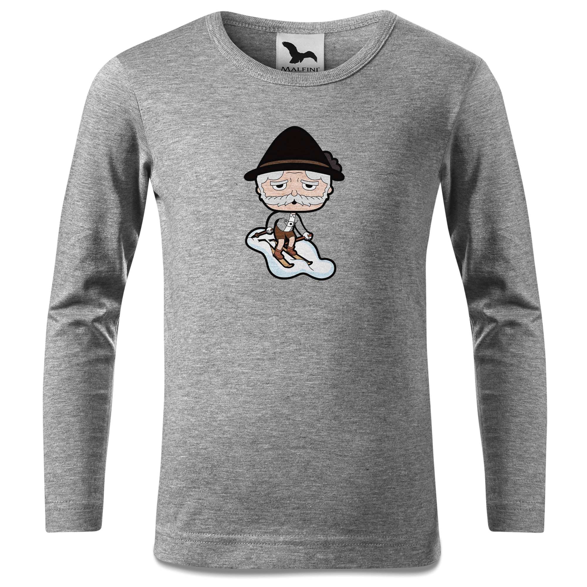 Da Oid Sinzer Skifahrer Longsleeve Kinder Grau Meliert Waldering Front