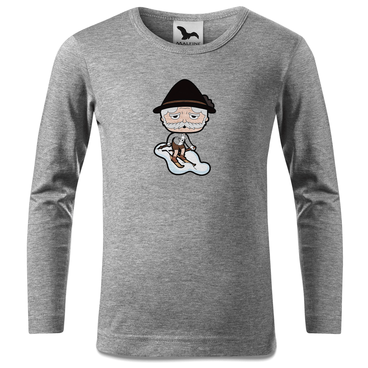 Da Oid Sinzer Skifahrer Longsleeve Kinder Grau Meliert Waldering Front