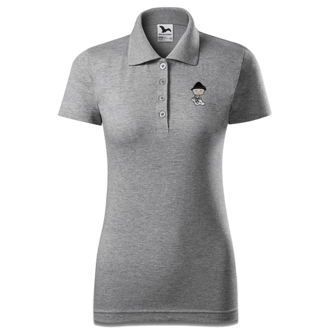 Da Oid Sinzer Skifahrer Polo Shirt Damen Grau Meliert Lack Front