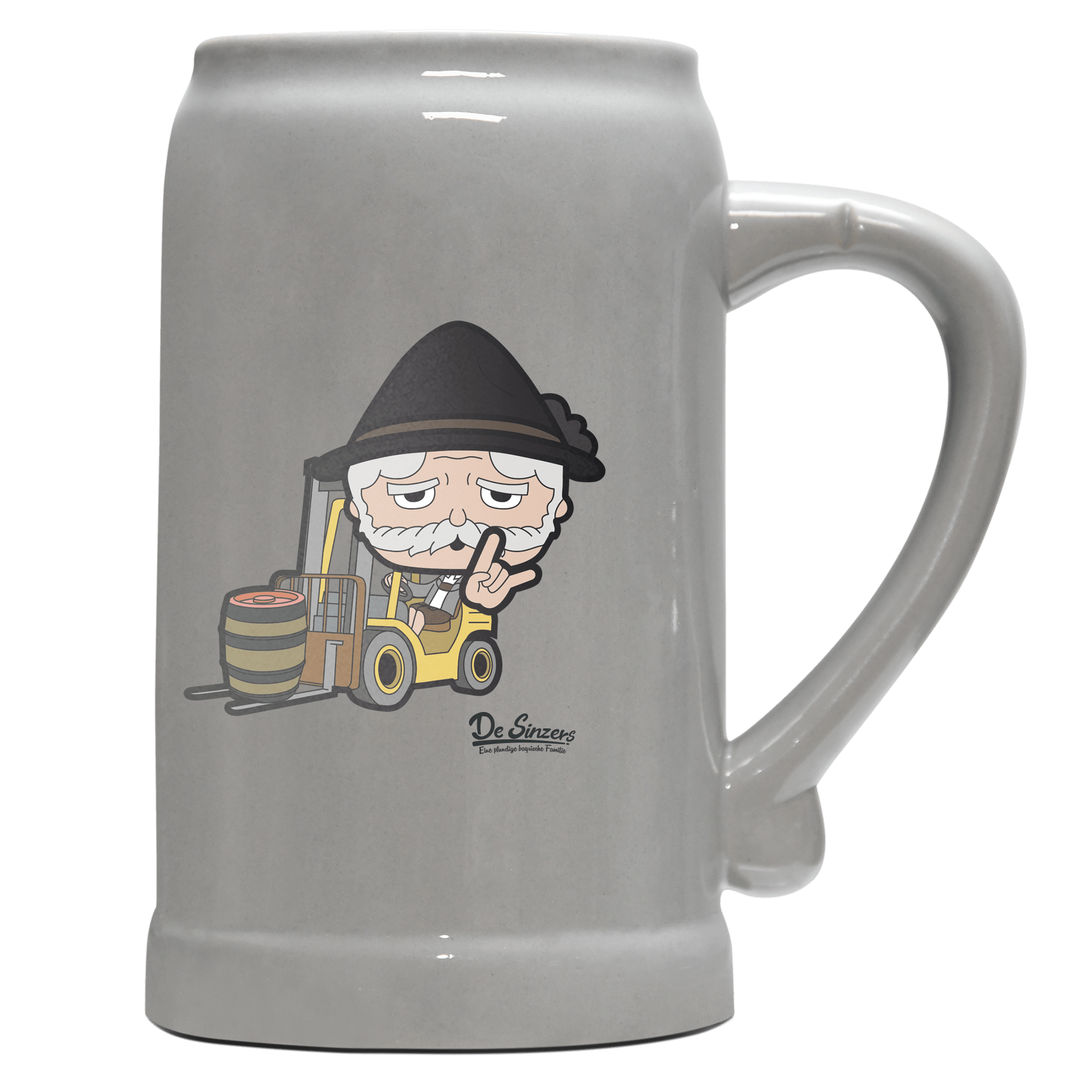 Da Oid Sinzer Staplerfahrer Bierkrug 1000ml Grau Zugspitze Front