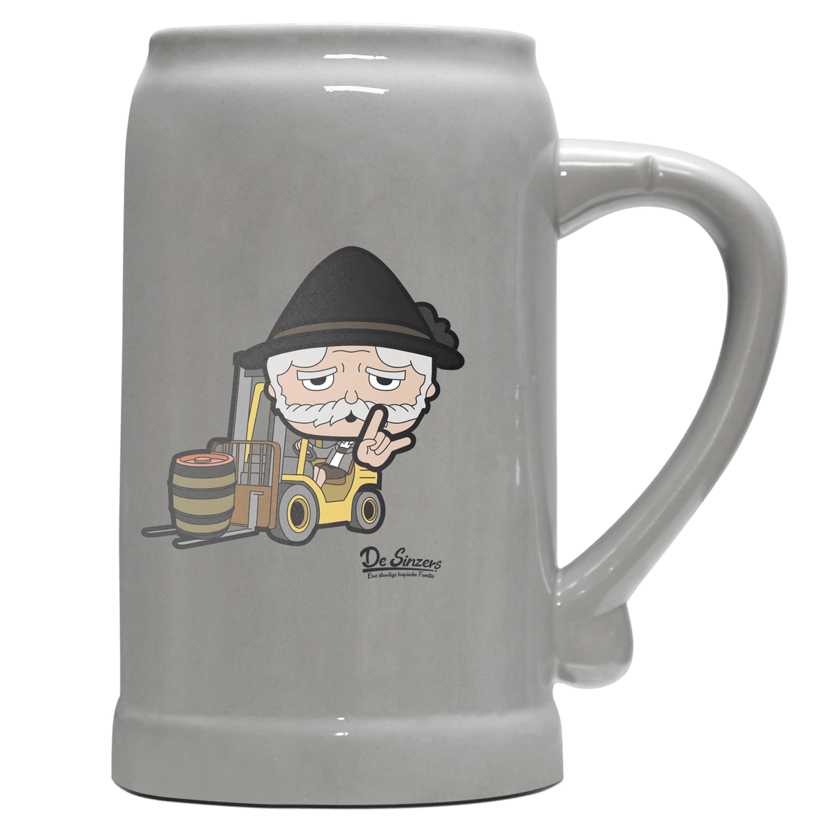 Da Oid Sinzer Staplerfahrer Bierkrug 1000ml Grau Zugspitze Front