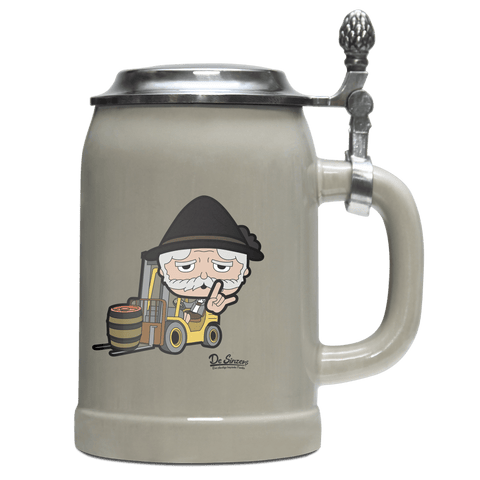 Da Oid Sinzer Staplerfahrer Bierkrug 500ml Grau mit Deckel Hocheck Front
