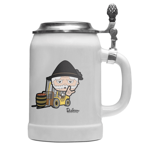 Da Oid Sinzer Staplerfahrer Bierkrug 500ml Weiss mit Deckel Wetterspitzen Front