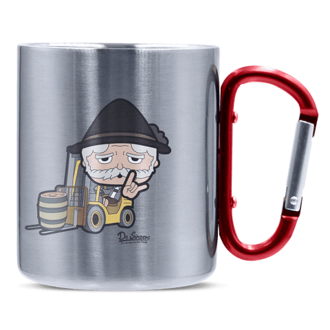 Da Oid Sinzer Staplerfahrer Edelstahl Kaffeetasse roter Karabiner 320ml Kitzstein Front
