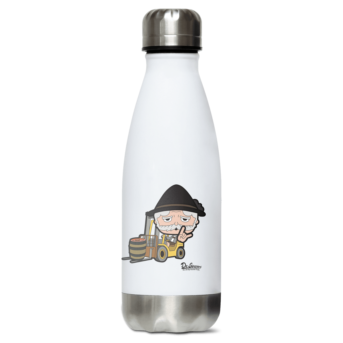 Da Oid Sinzer Staplerfahrer Edelstahl Thermoflasche 350ml Weiss Silber Kreuzspitze Front