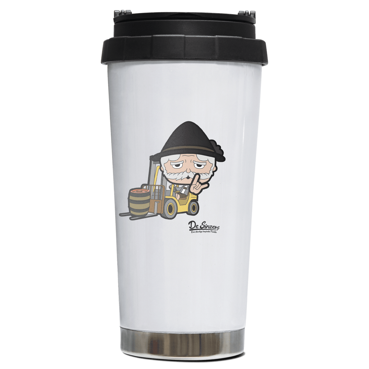 Da Oid Sinzer Staplerfahrer Edelstahl Trinkbecher To Go 470ml Weiss Wildbarren Front