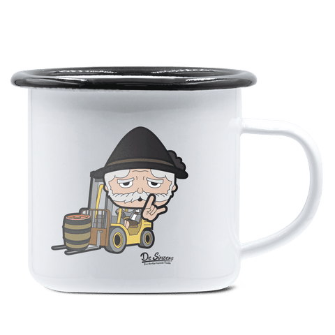 Da Oid Sinzer Staplerfahrer Emaille Tasse 375ml Weiss Schwarz Hochries Front