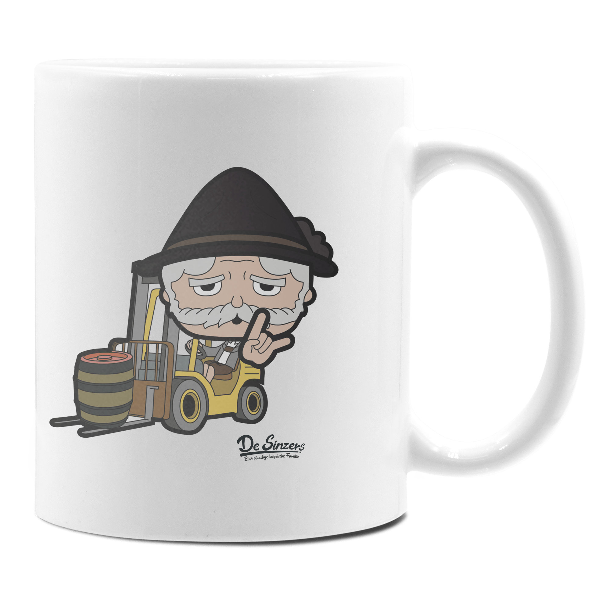 Da Oid Sinzer Staplerfahrer Keramik Kaffeetasse 330ml Weiss Rampoldplatte Front