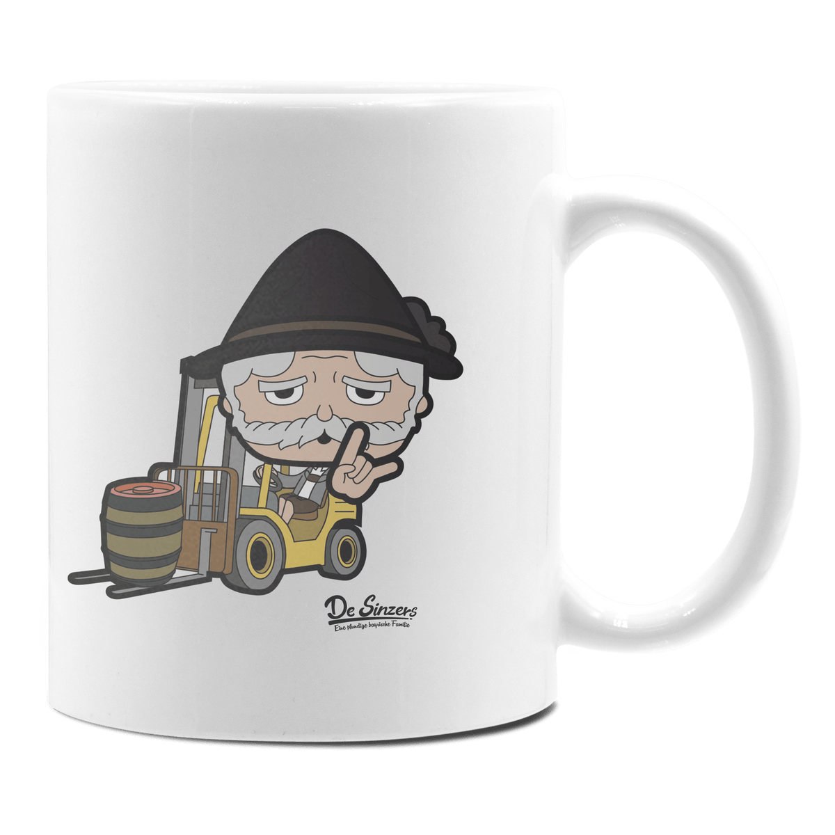 Da Oid Sinzer Staplerfahrer Keramik Kaffeetasse 330ml Weiss Rampoldplatte Front