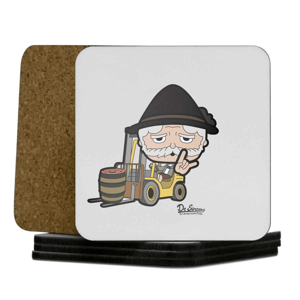 Da Oid Sinzer Staplerfahrer Korkuntersetzer 5er Set 95 x 95 mm Weiss Karkopf Front