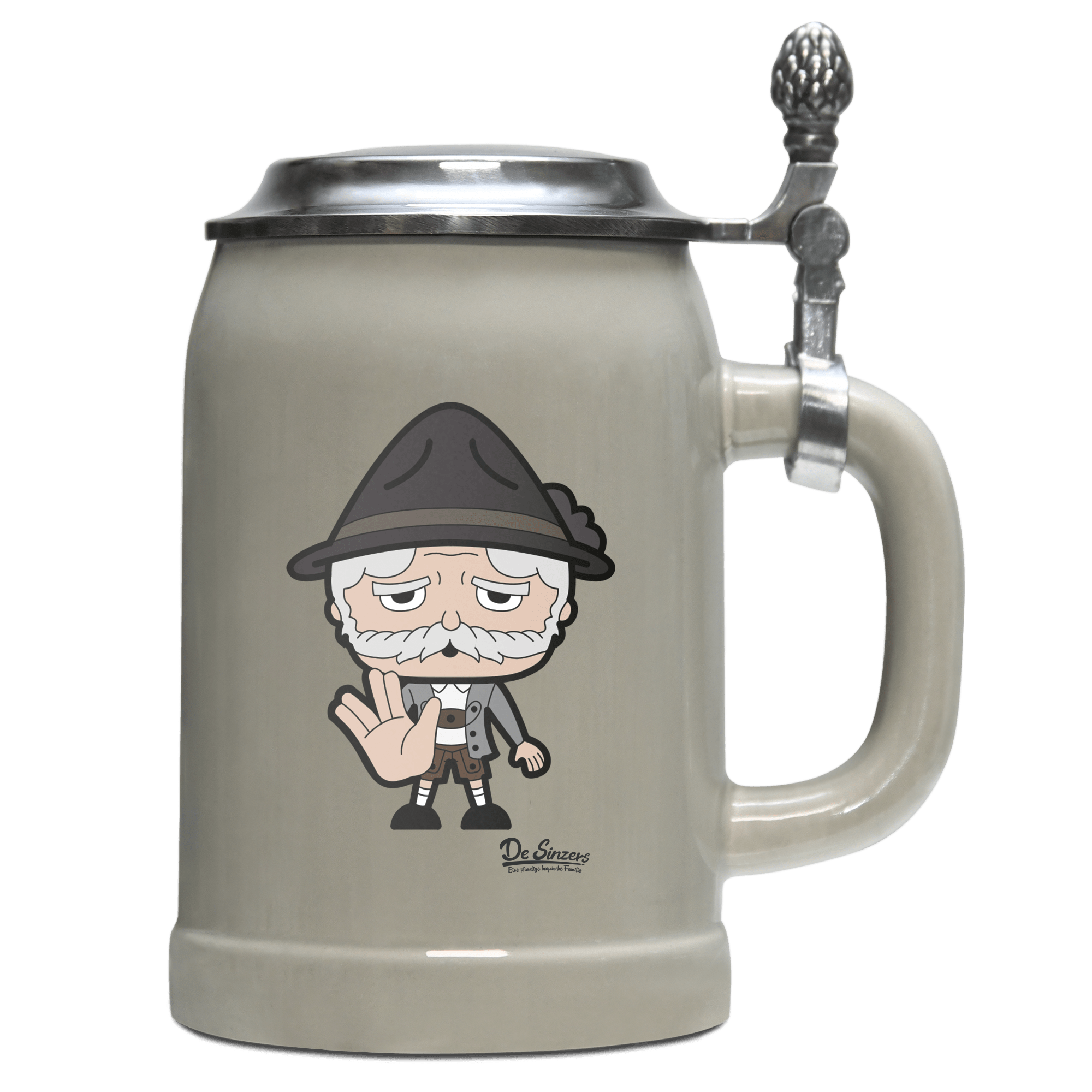 Da Oid Sinzer Star Trek Fingers Bierkrug 500ml Grau mit Deckel Hocheck Front