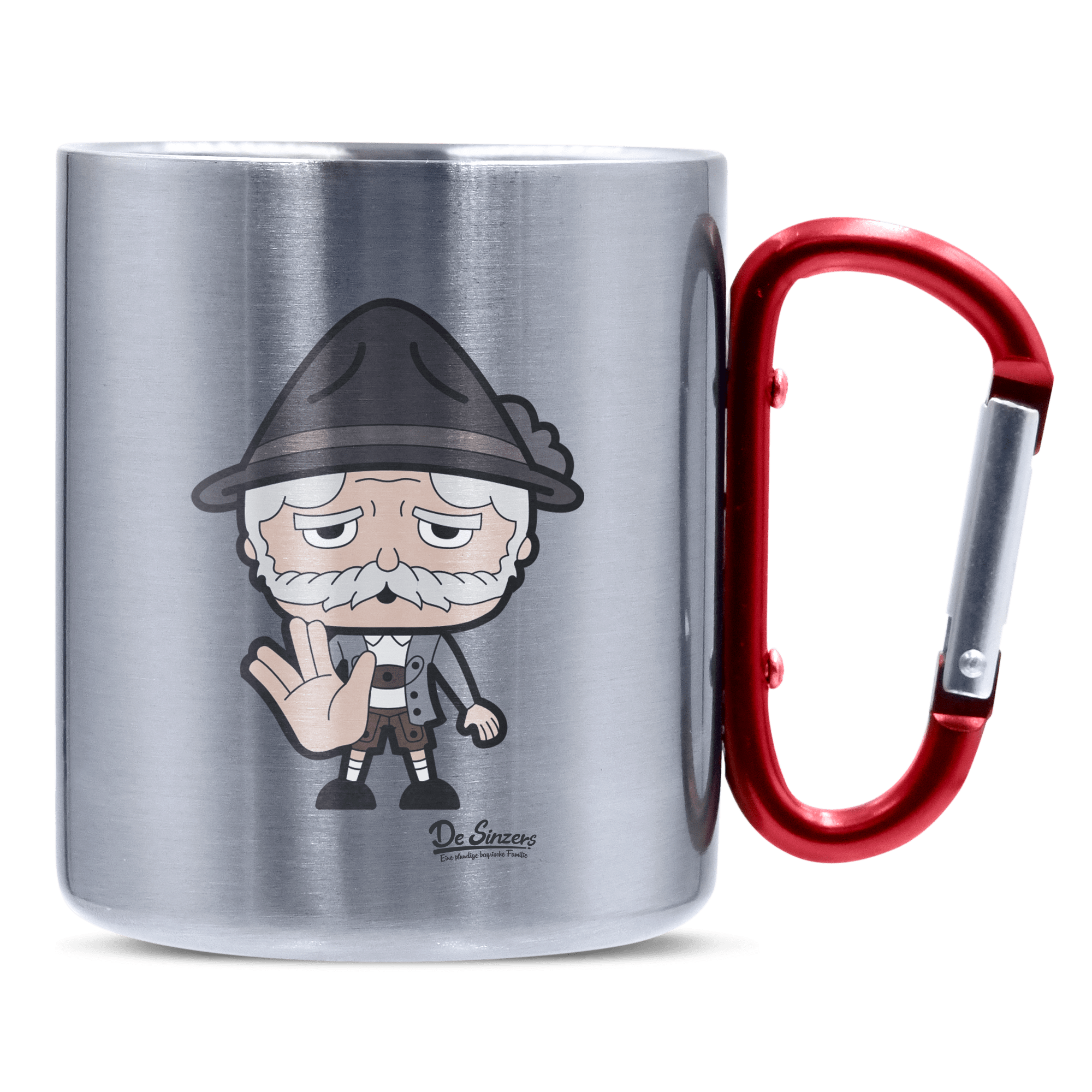 Da Oid Sinzer Star Trek Fingers Edelstahl Kaffeetasse roter Karabiner 320ml Kitzstein Front