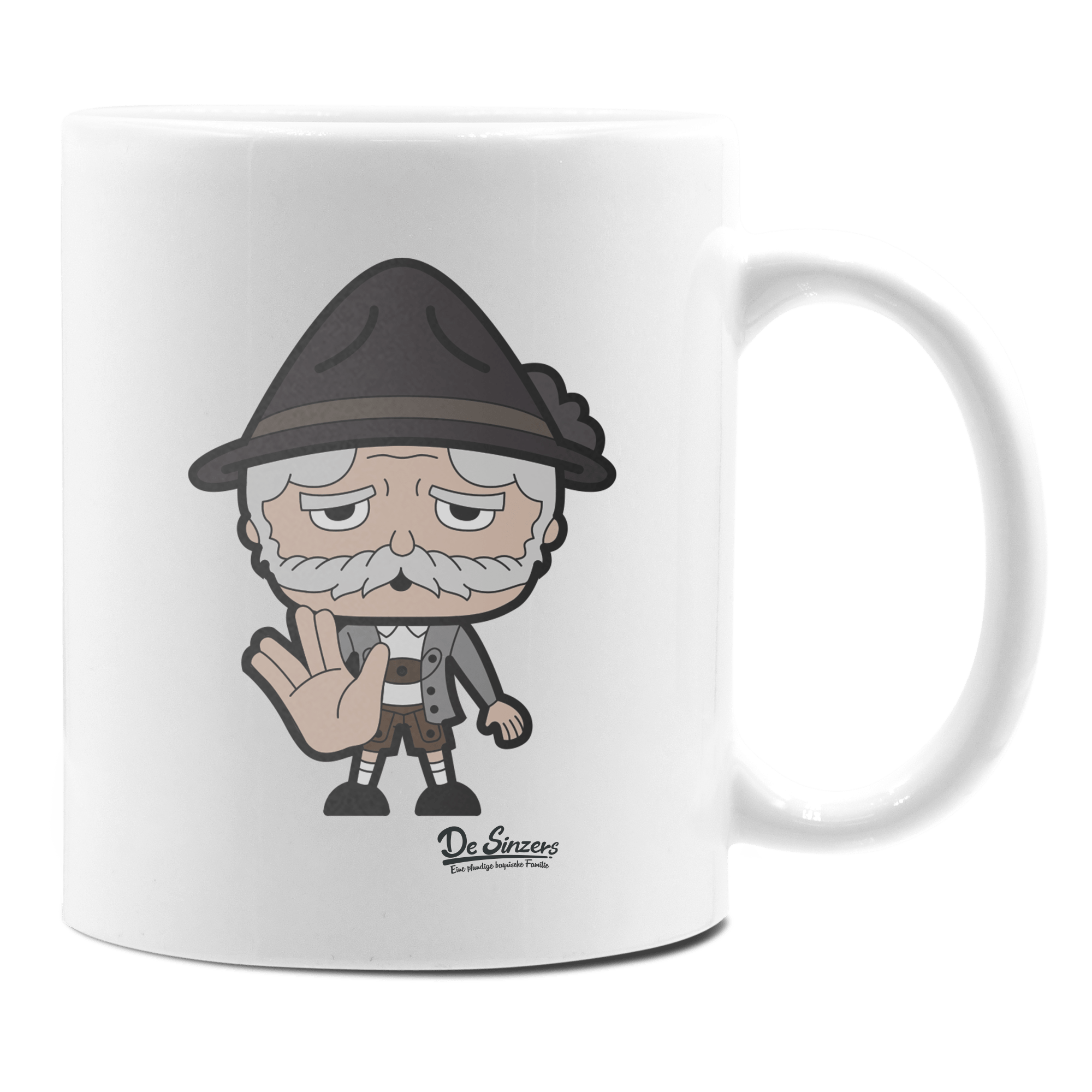 Da Oid Sinzer Star Trek Fingers Keramik Kaffeetasse 330ml Weiss Rampoldplatte Front