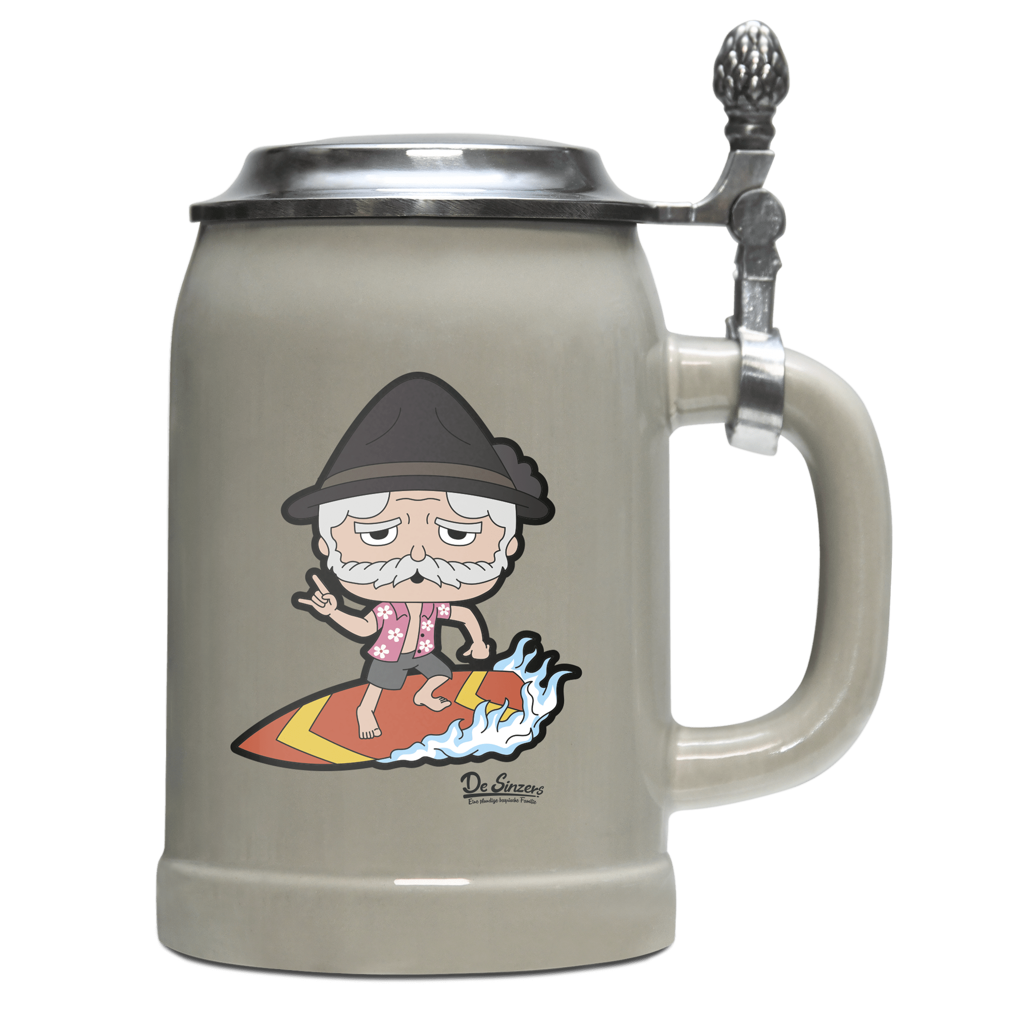 Da Oid Sinzer Summer Edition Bierkrug 500ml Grau mit Deckel Hocheck Front