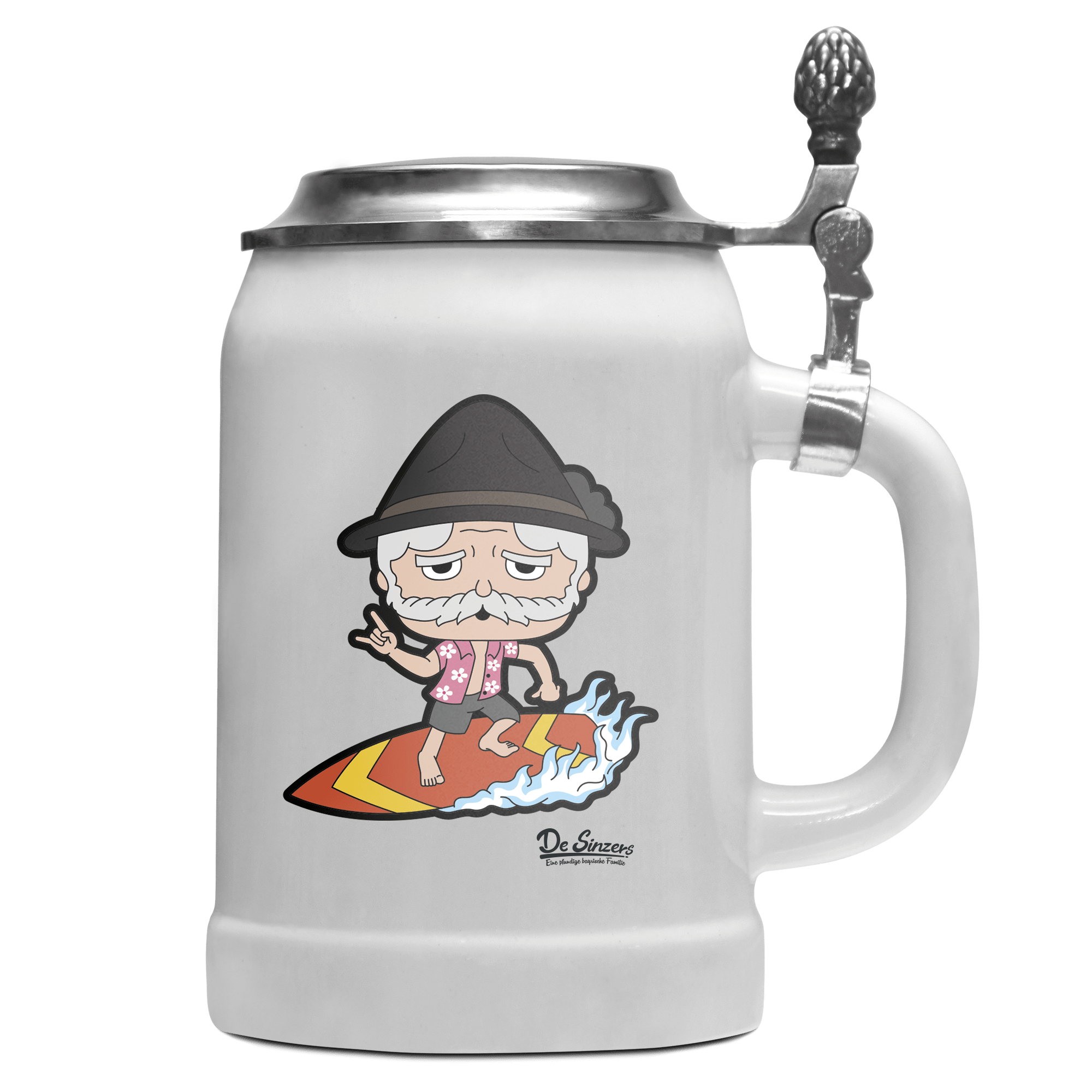 Da Oid Sinzer Summer Edition Bierkrug 500ml Weiss mit Deckel Wetterspitzen Front