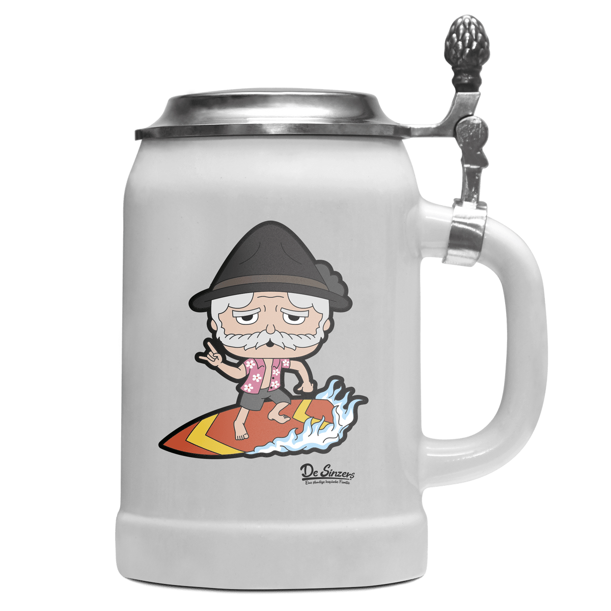 Da Oid Sinzer Summer Edition Bierkrug 500ml Weiss mit Deckel Wetterspitzen Front