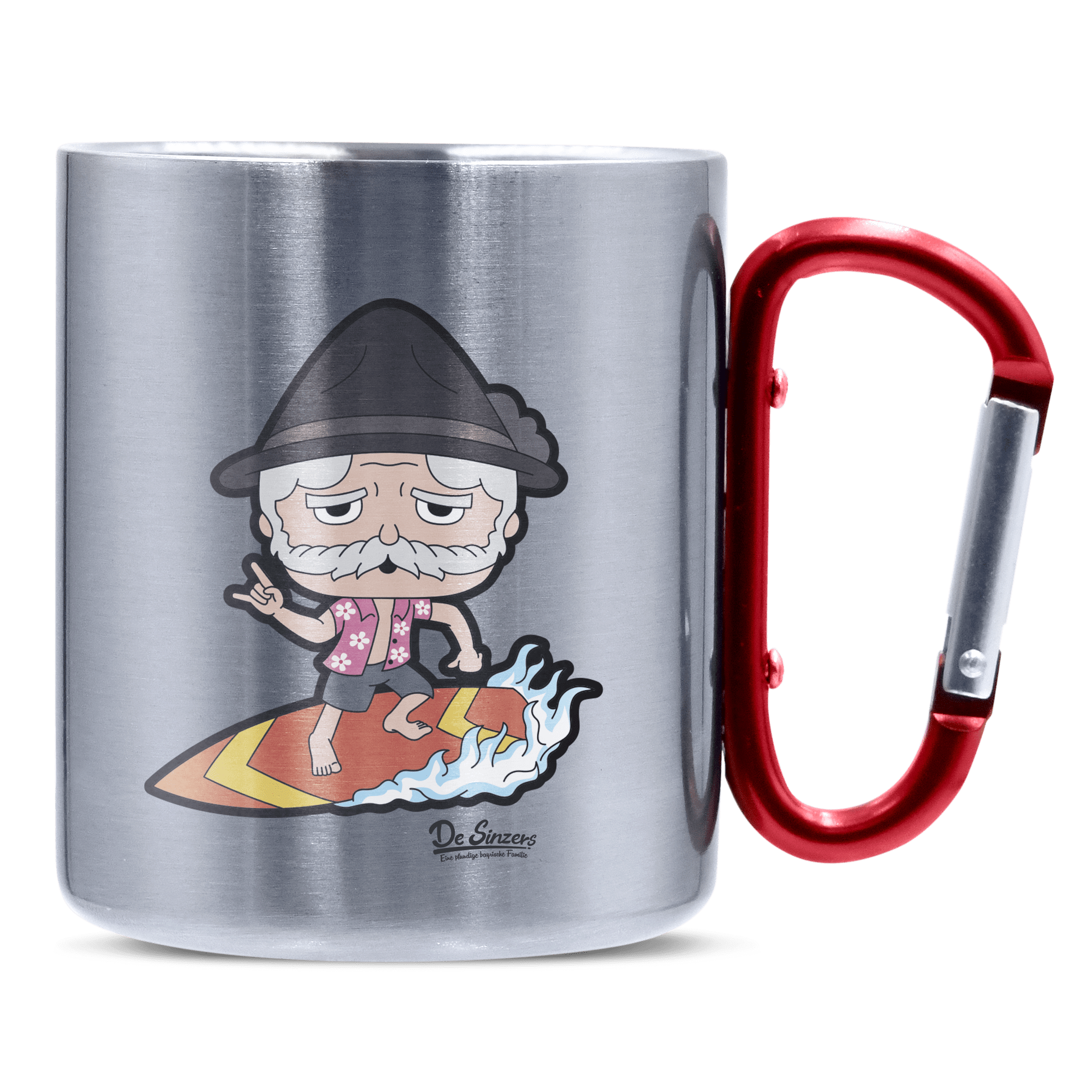 Da Oid Sinzer Summer Edition Edelstahl Kaffeetasse roter Karabiner 320ml Kitzstein Front