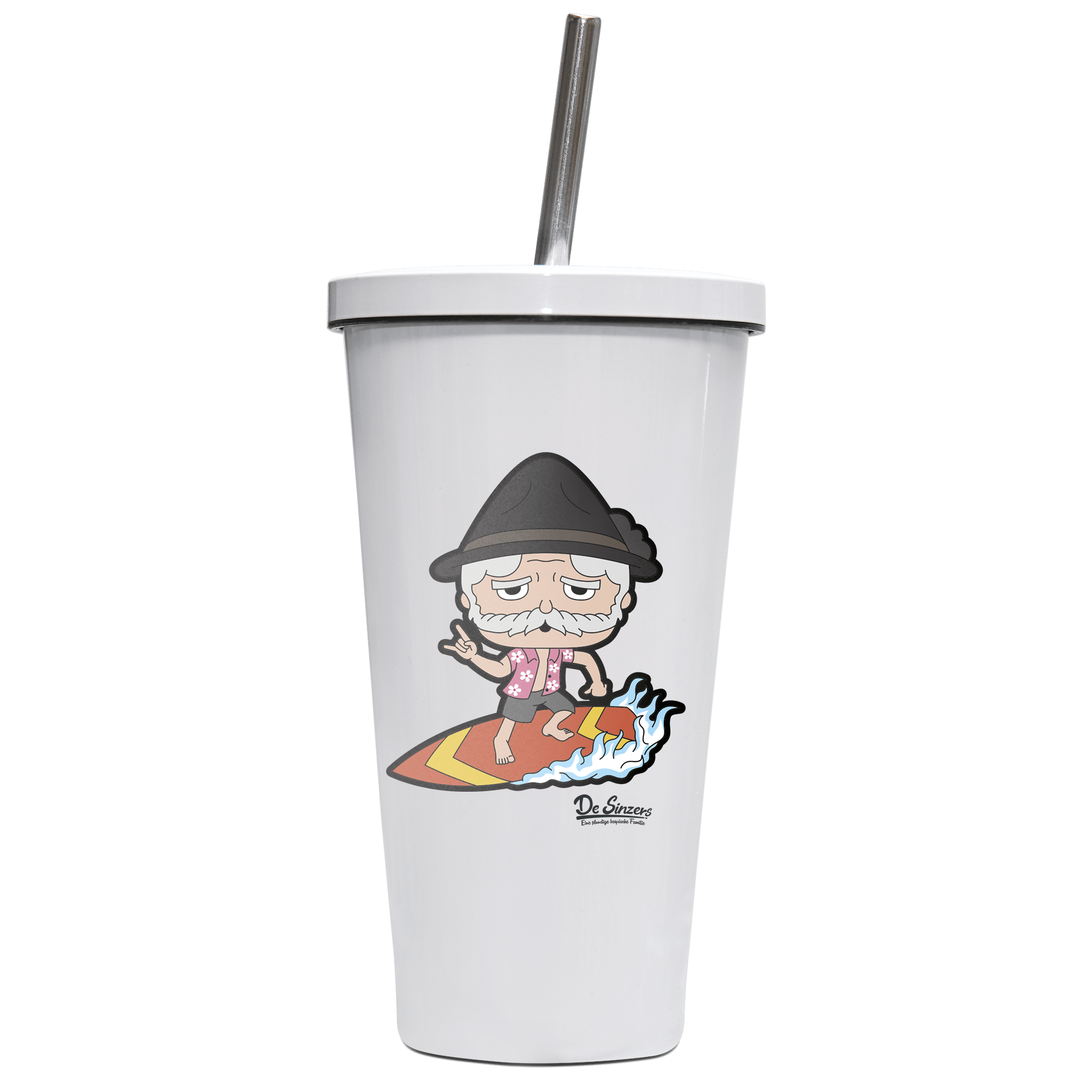 Da Oid Sinzer Summer Edition Edelstahl Trinkbecher mit Strohhalm 480ml Weiss Krottenkopf Front