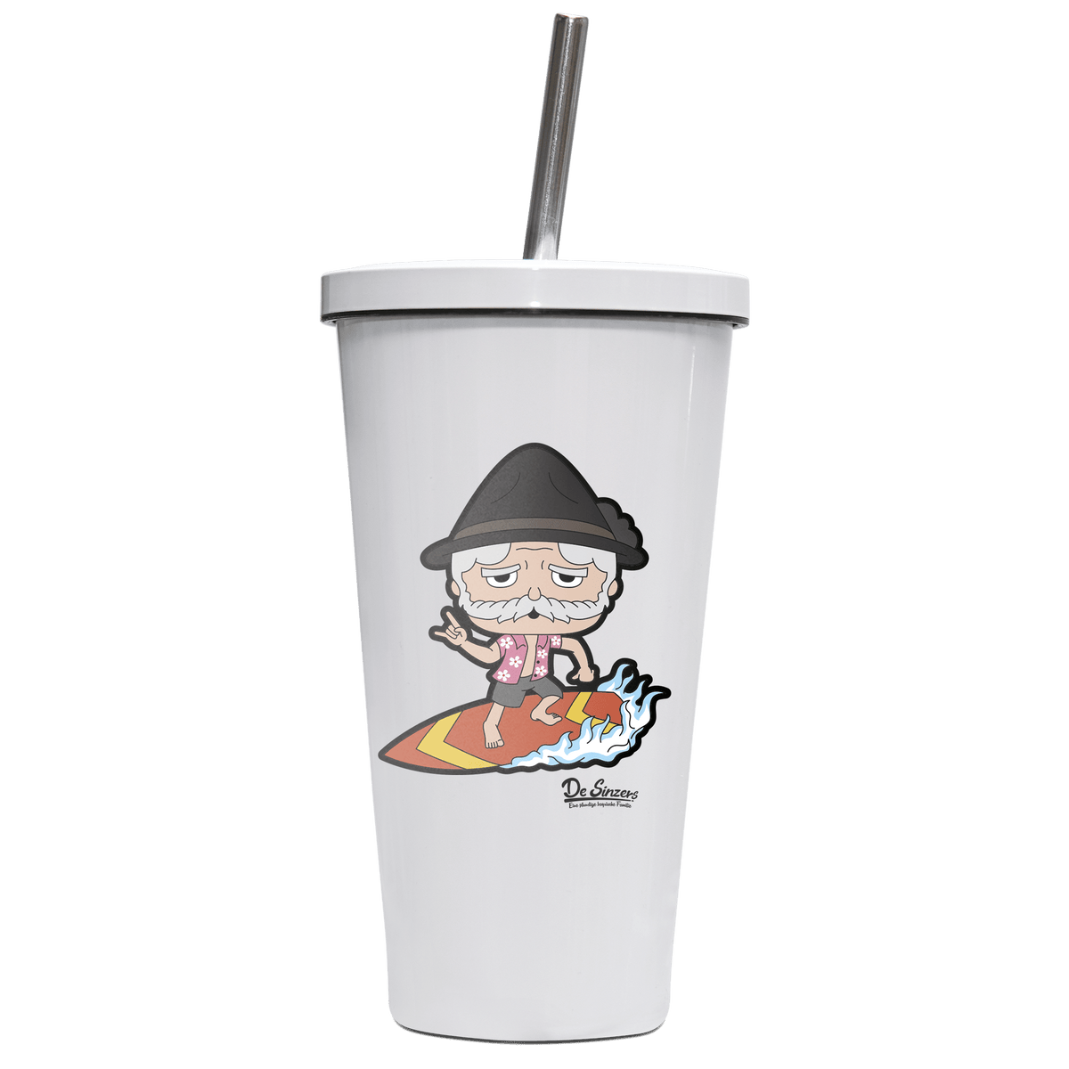 Da Oid Sinzer Summer Edition Edelstahl Trinkbecher mit Strohhalm 480ml Weiss Krottenkopf Front