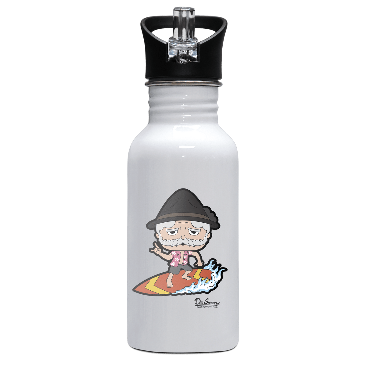 Da Oid Sinzer Summer Edition Edelstahl Trinkflasche mit klappbarem Mundstueck 500ml Weiss Rotwand Front