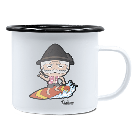 Da Oid Sinzer Summer Edition Emaille Tasse 450ml Weiss Schwarz Spitzstein Front