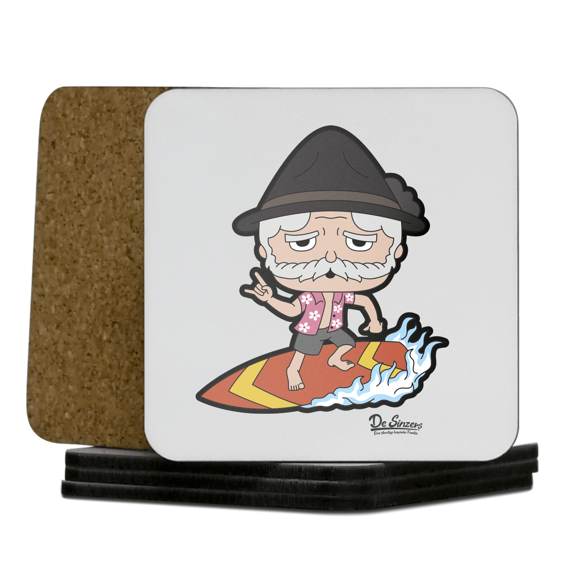 Da Oid Sinzer Summer Edition Korkuntersetzer 5er Set 95 x 95 mm Weiss Karkopf Front