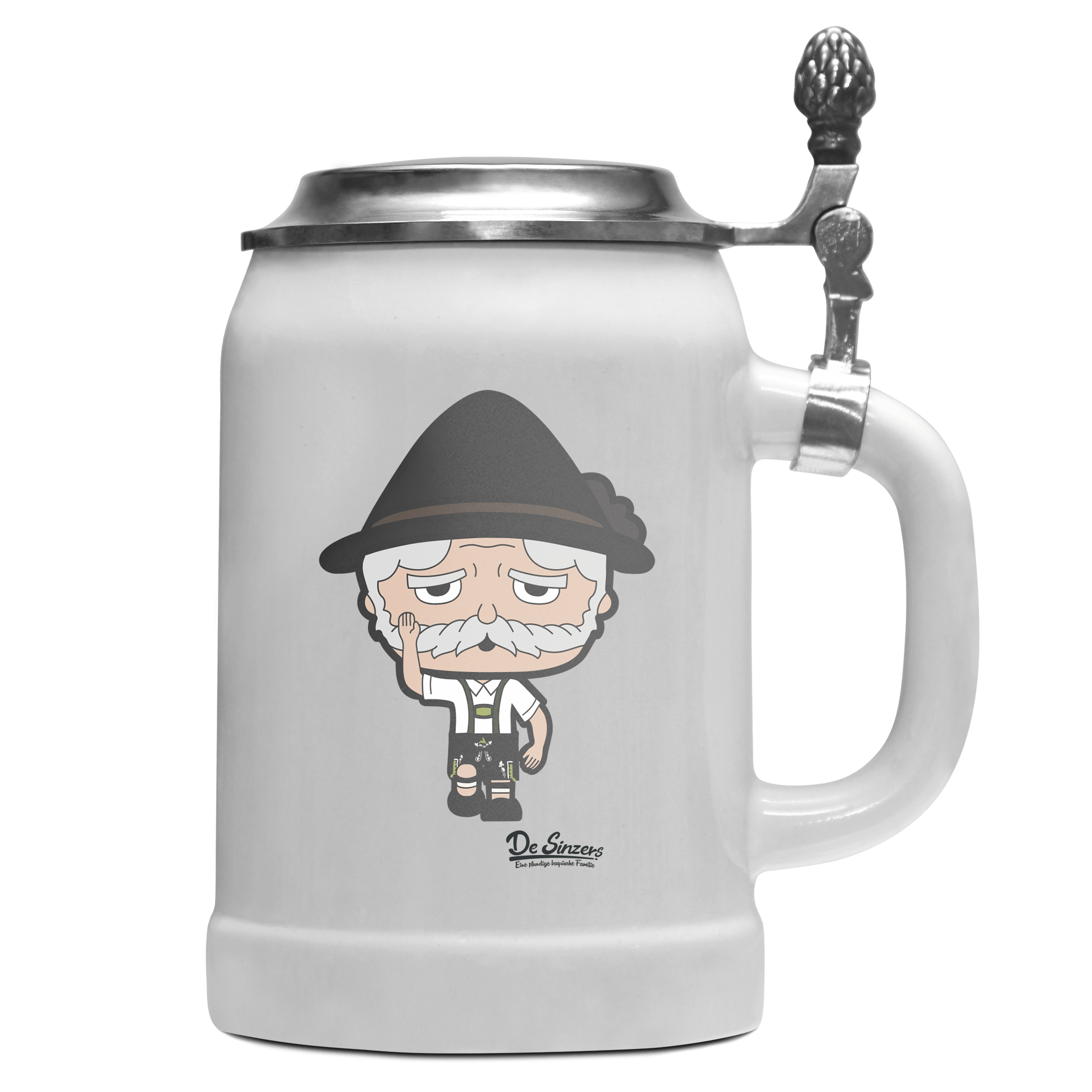 Da Oid Sinzer Trachtenverein Bierkrug 500ml Weiss mit Deckel Wetterspitzen Front