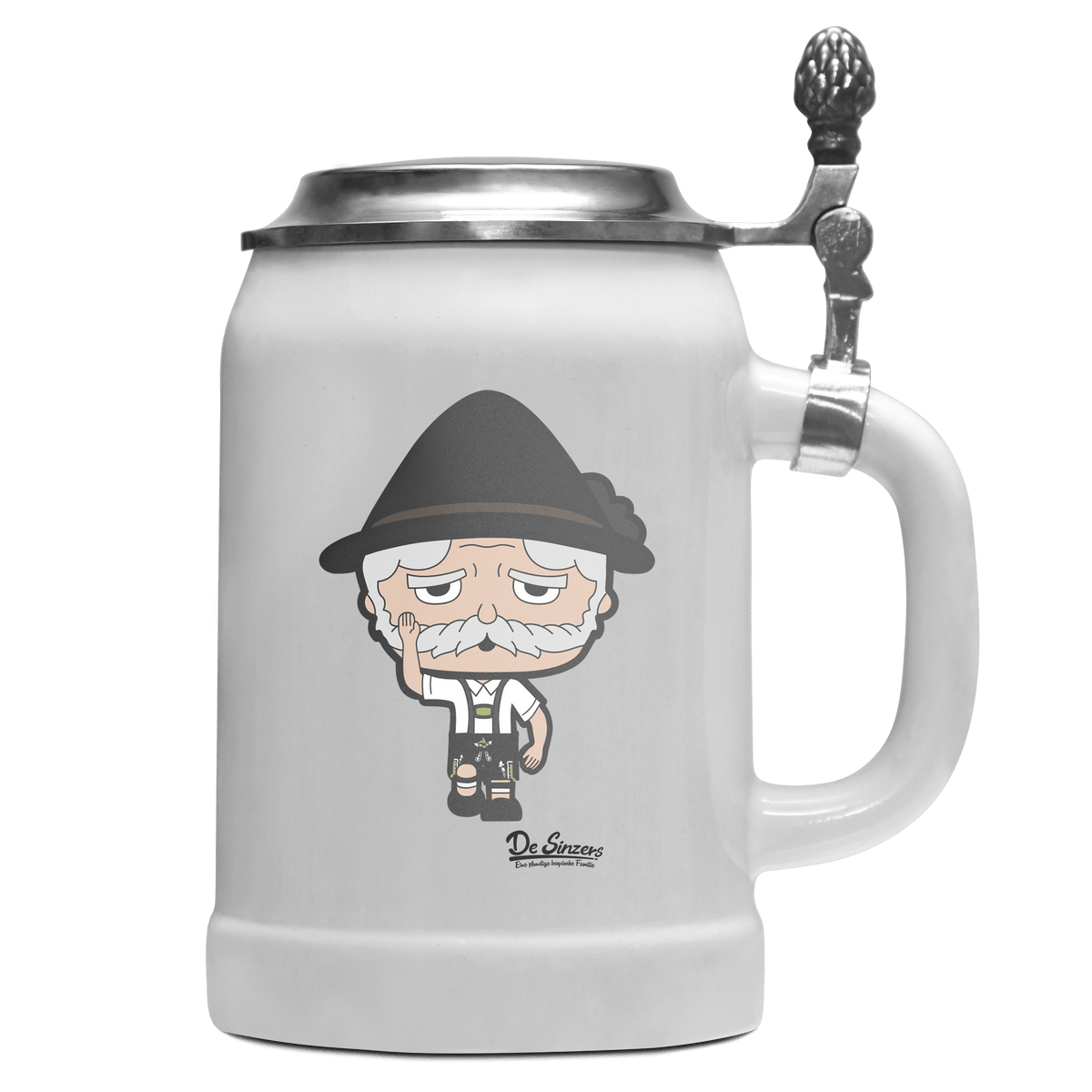 Da Oid Sinzer Trachtenverein Bierkrug 500ml Weiss mit Deckel Wetterspitzen Front
