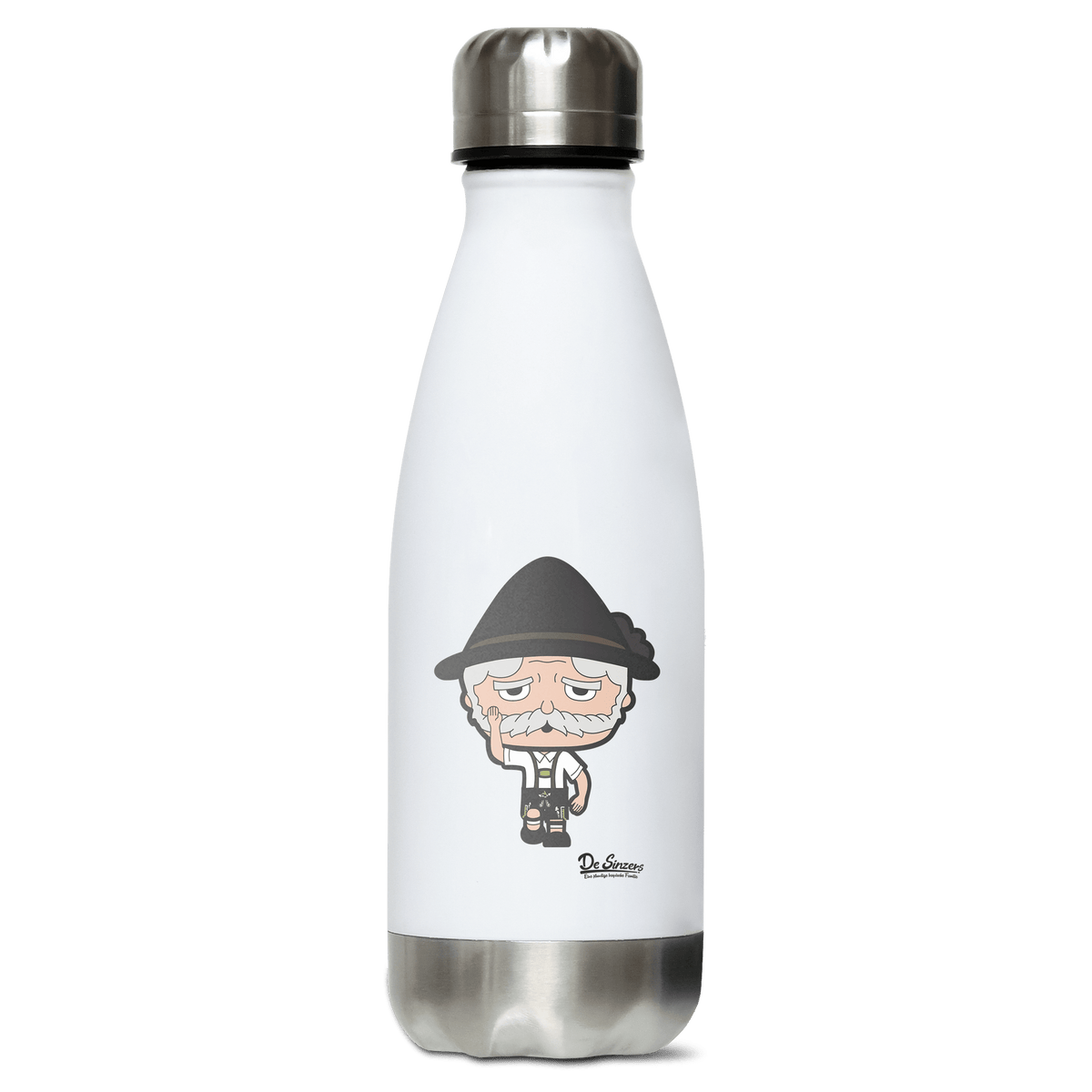 Da Oid Sinzer Trachtenverein Edelstahl Thermoflasche 350ml Weiss Silber Kreuzspitze Front