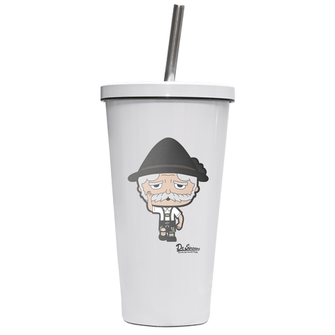 Da Oid Sinzer Trachtenverein Edelstahl Trinkbecher mit Strohhalm 480ml Weiss Krottenkopf Front
