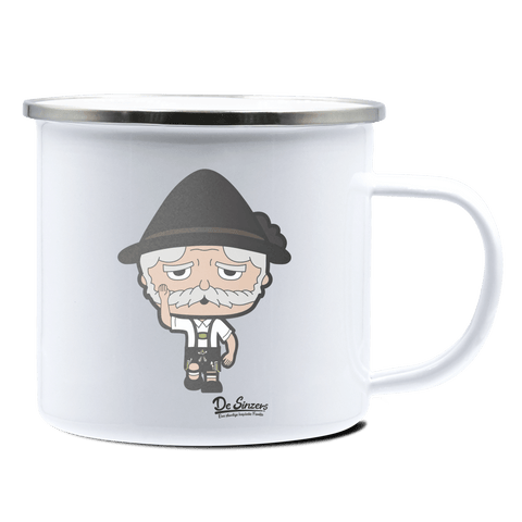 Da Oid Sinzer Trachtenverein Emaille Tasse 375ml Weiss Silber Kampenwand Front