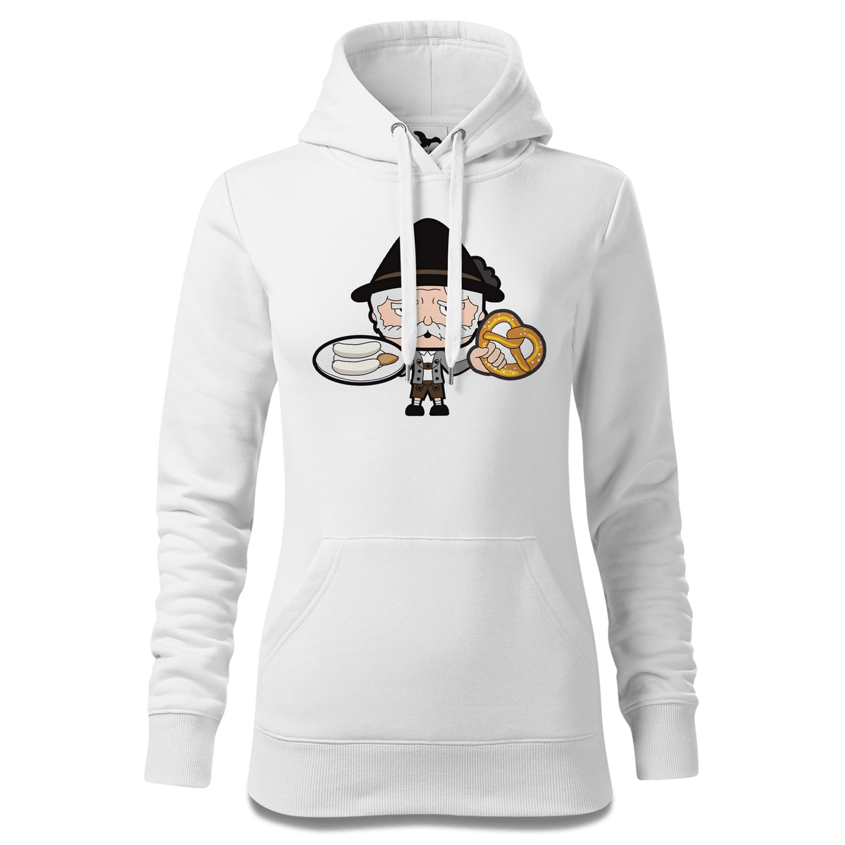 Da Oid Sinzer Weißwurscht und Brezn Sweatshirt Hoody Damen Weiss Eckenholz Front