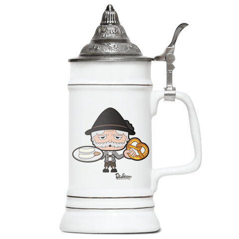 Da Oid Sinzer Weisswurscht und Brezn Bierkrug 500ml Weiss mit Spitzdeckel Wendelstein Front