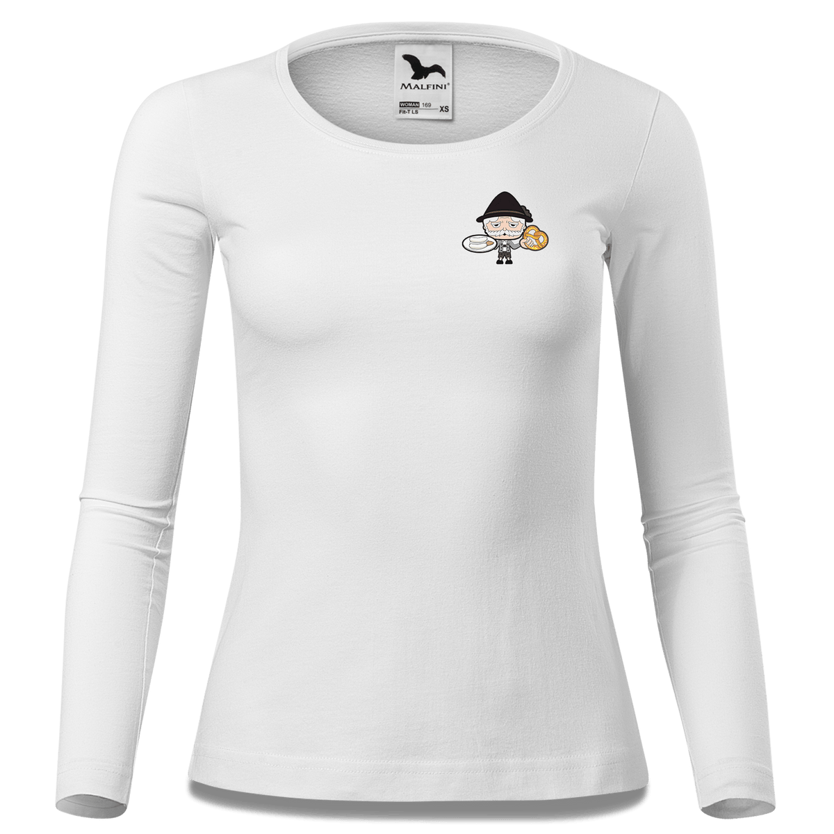 Da Oid Sinzer Weisswurscht und Brezn Longsleeve Fitted Damen Weiss Kronstauden Front