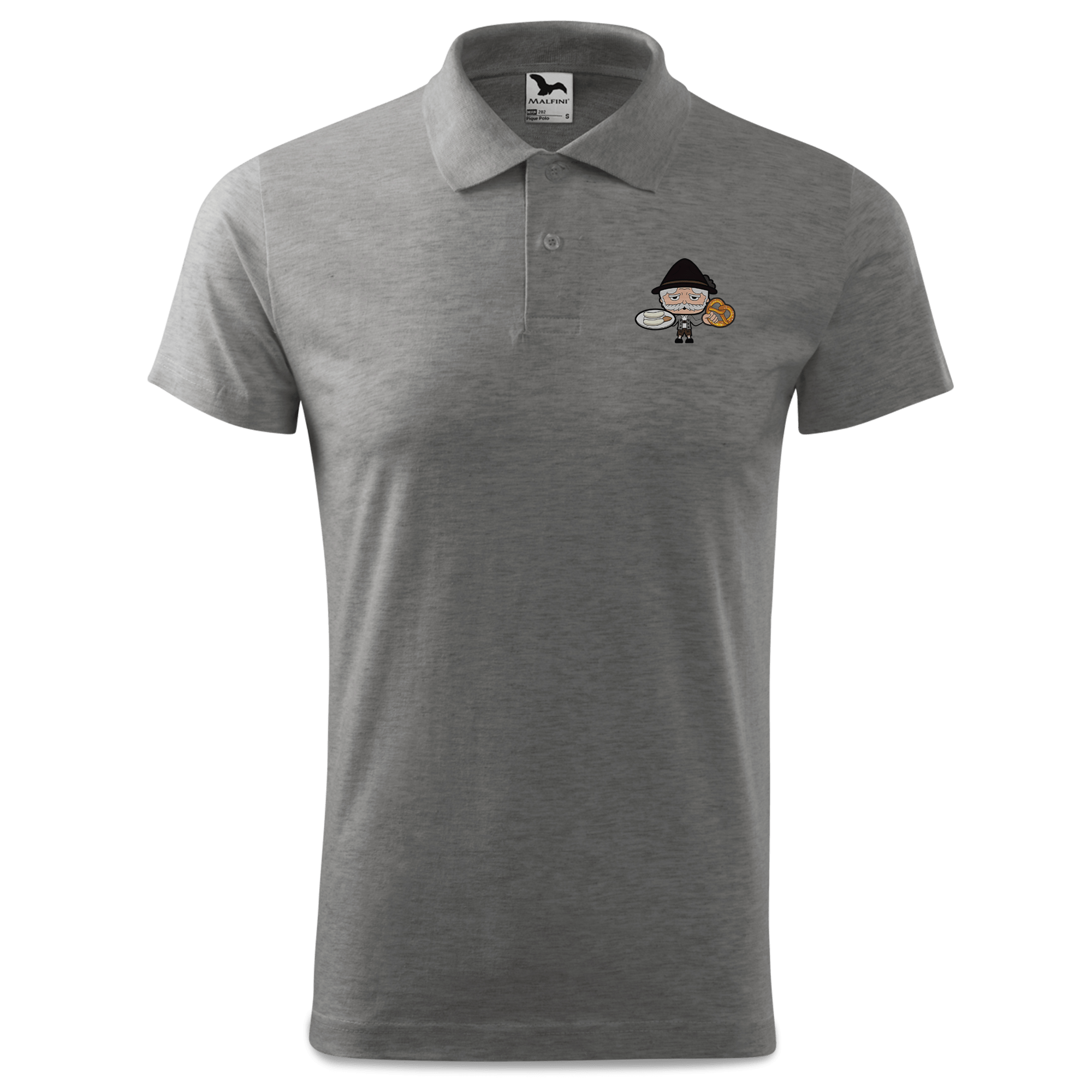 Da Oid Sinzer Weisswurscht und Brezn Polo Shirt Herren Grau Meliert Leiten Front