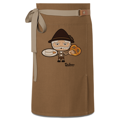 Da Oid Sinzer Weisswurscht und Brezn Schuerze Vorbinder Braun Haidham Front
