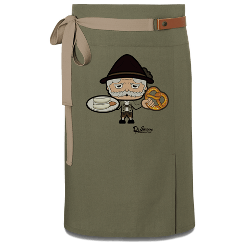 Da Oid Sinzer Weisswurscht und Brezn Schuerze Vorbinder Gruen Langhausen Front