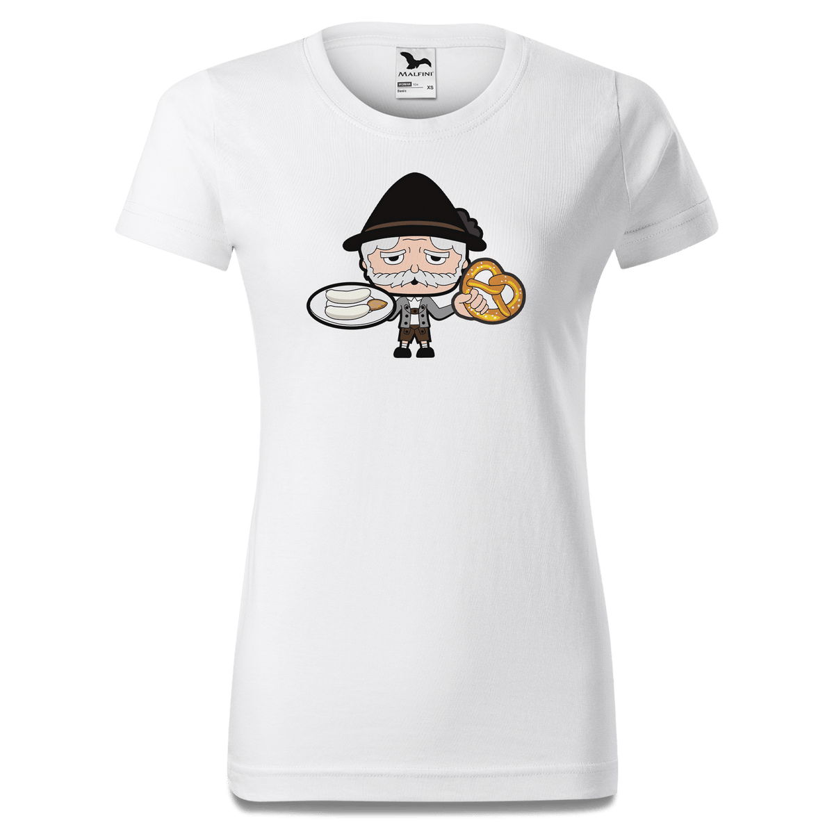 Da Oid Sinzer Weisswurscht und Brezn T Shirt Damen Weiss Gehering Front