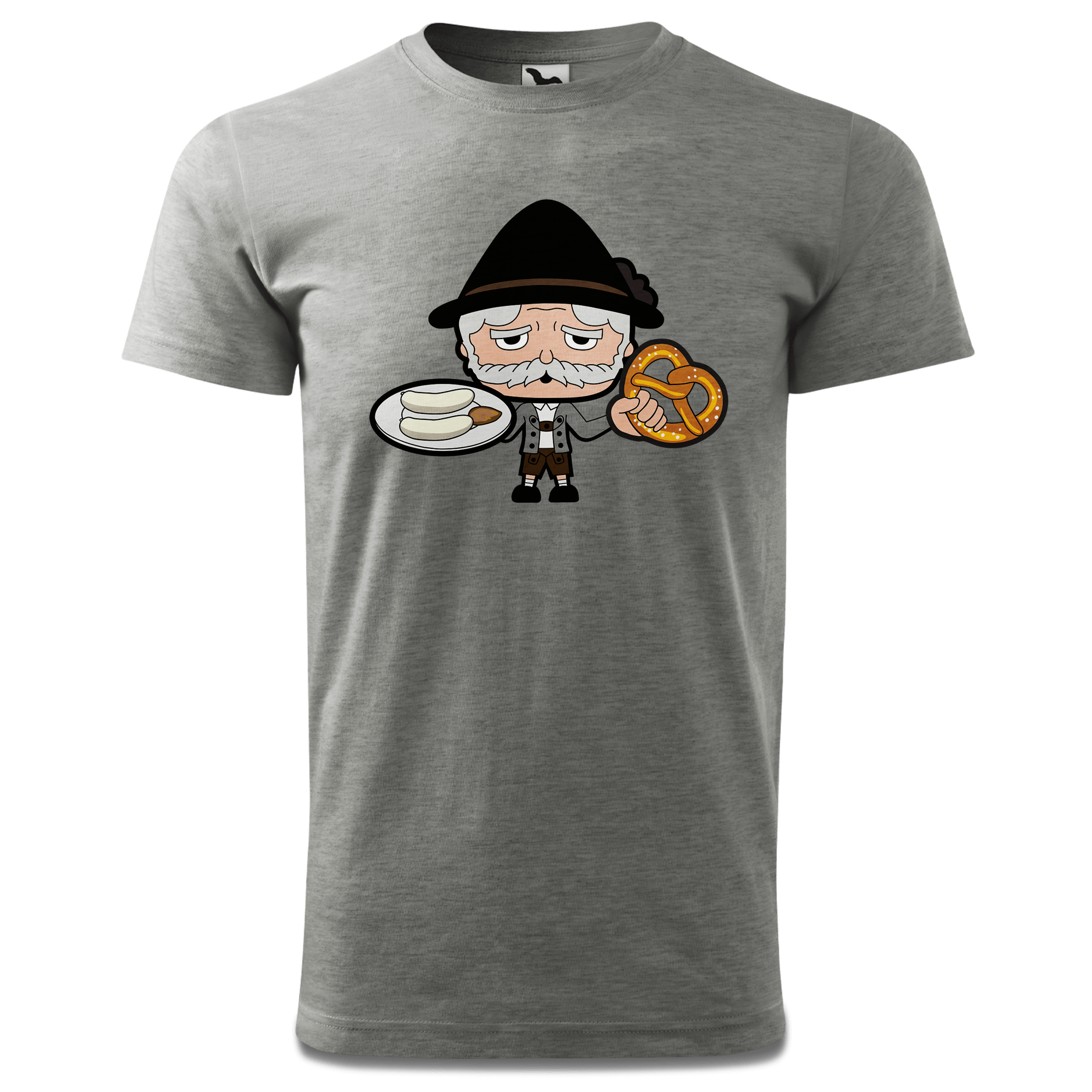 Da Oid Sinzer Weisswurscht und Brezn T Shirt Herren Grau Meliert Hofau Front