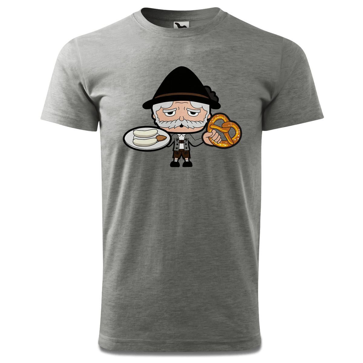Da Oid Sinzer Weisswurscht und Brezn T Shirt Herren Grau Meliert Hofau Front