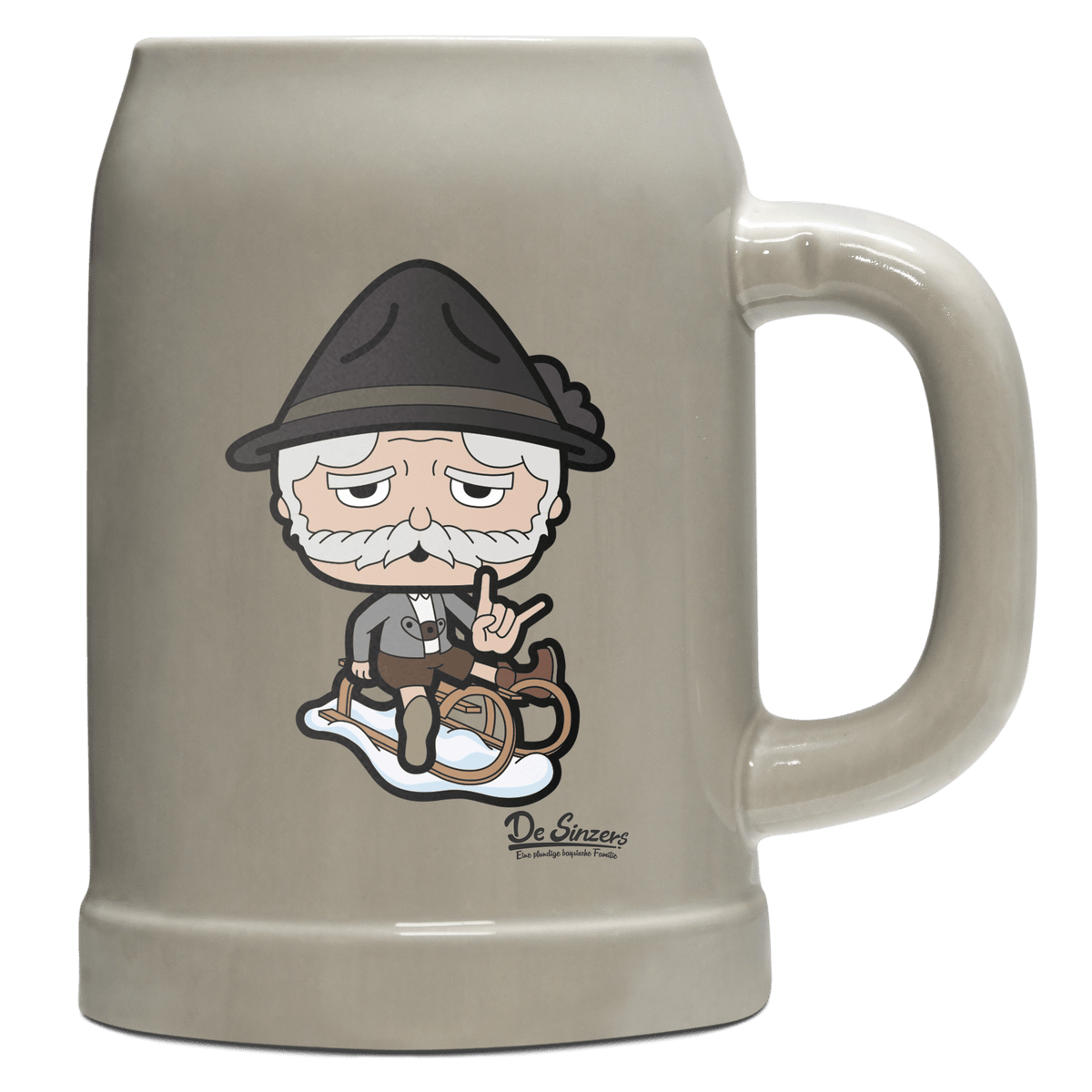 Da Oid Sinzer Winter Edition Bierkrug 500ml Grau Watzmann Front