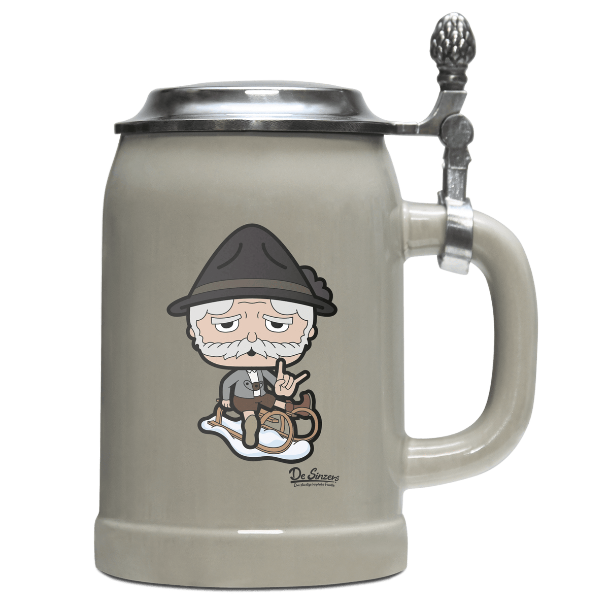 Da Oid Sinzer Winter Edition Bierkrug 500ml Grau mit Deckel Hocheck Front