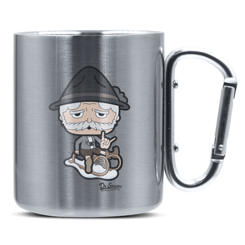 Da Oid Sinzer Winter Edition Edelstahl Kaffeetasse silberer Karabiner 320ml Grosser Traithen Front