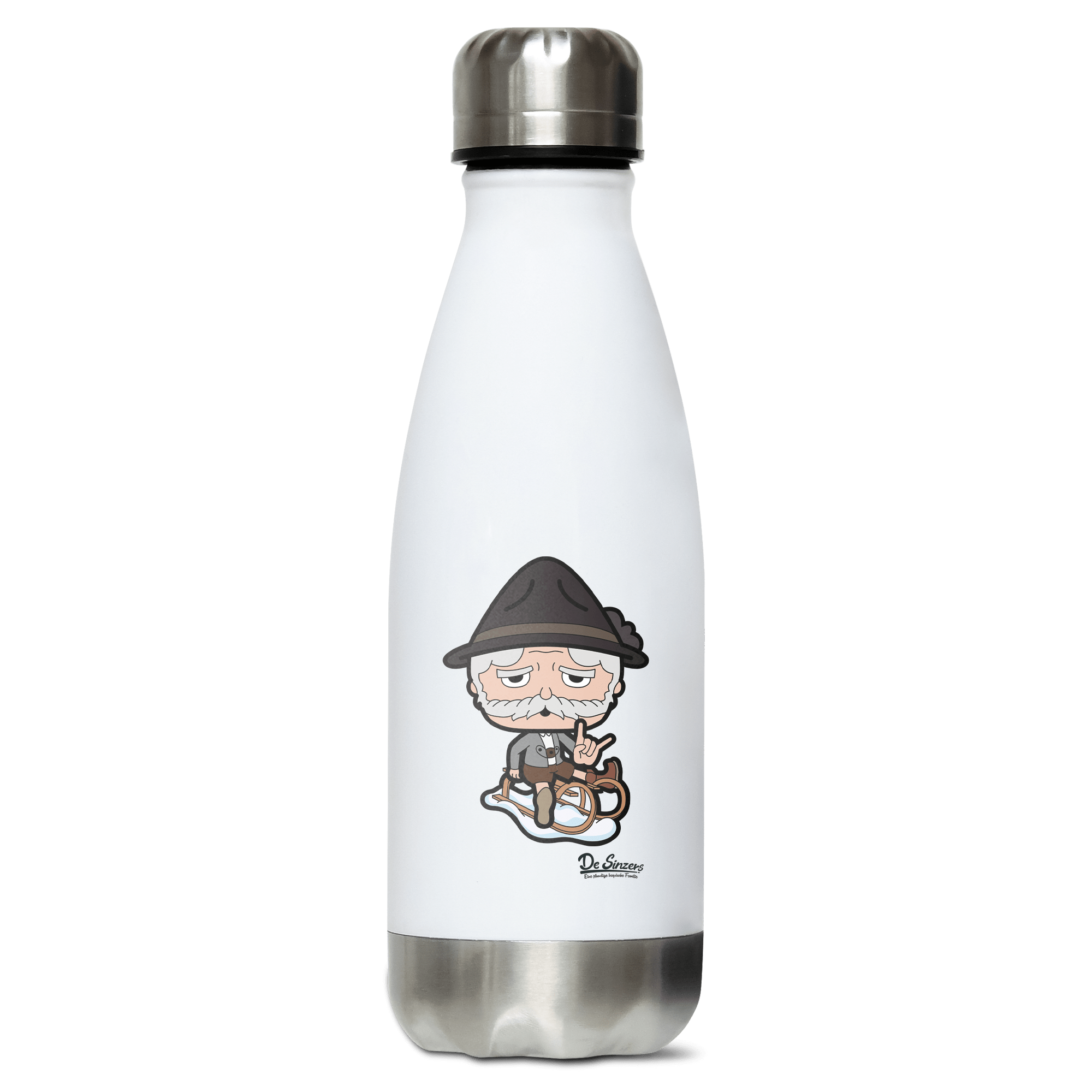 Da Oid Sinzer Winter Edition Edelstahl Thermoflasche 350ml Weiss Silber Kreuzspitze Front
