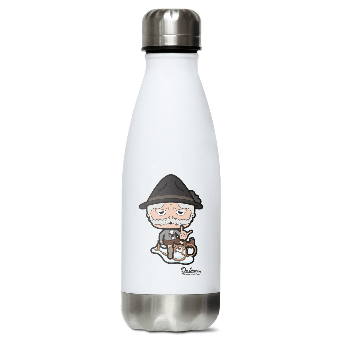 Da Oid Sinzer Winter Edition Edelstahl Thermoflasche 350ml Weiss Silber Kreuzspitze Front