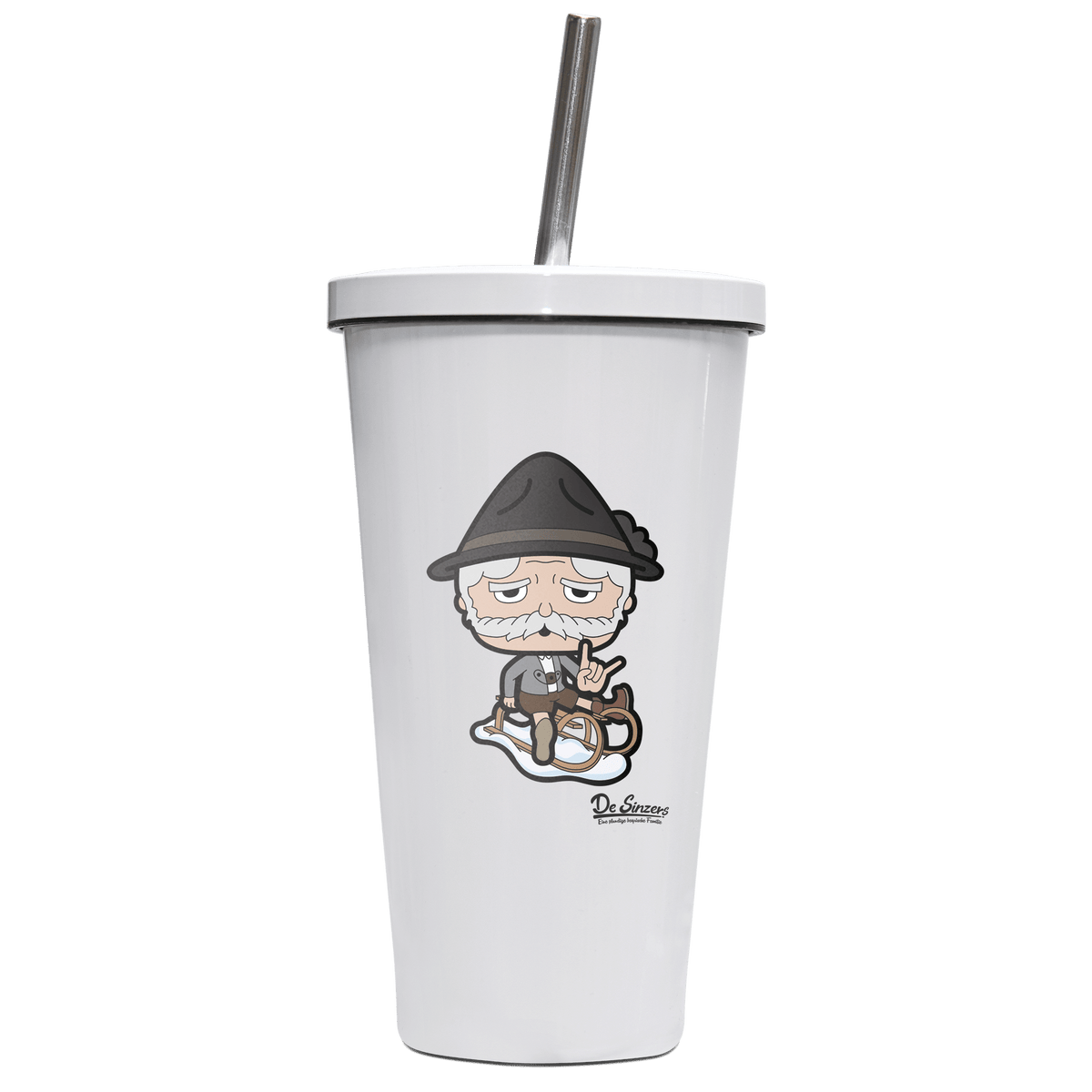 Da Oid Sinzer Winter Edition Edelstahl Trinkbecher mit Strohhalm 480ml Weiss Krottenkopf Front