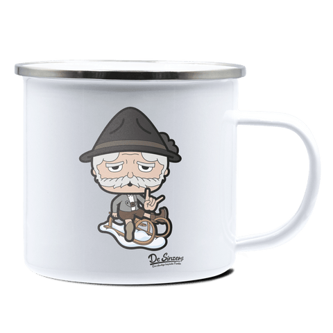 Da Oid Sinzer Winter Edition Emaille Tasse 375ml Weiss Silber Kampenwand Front