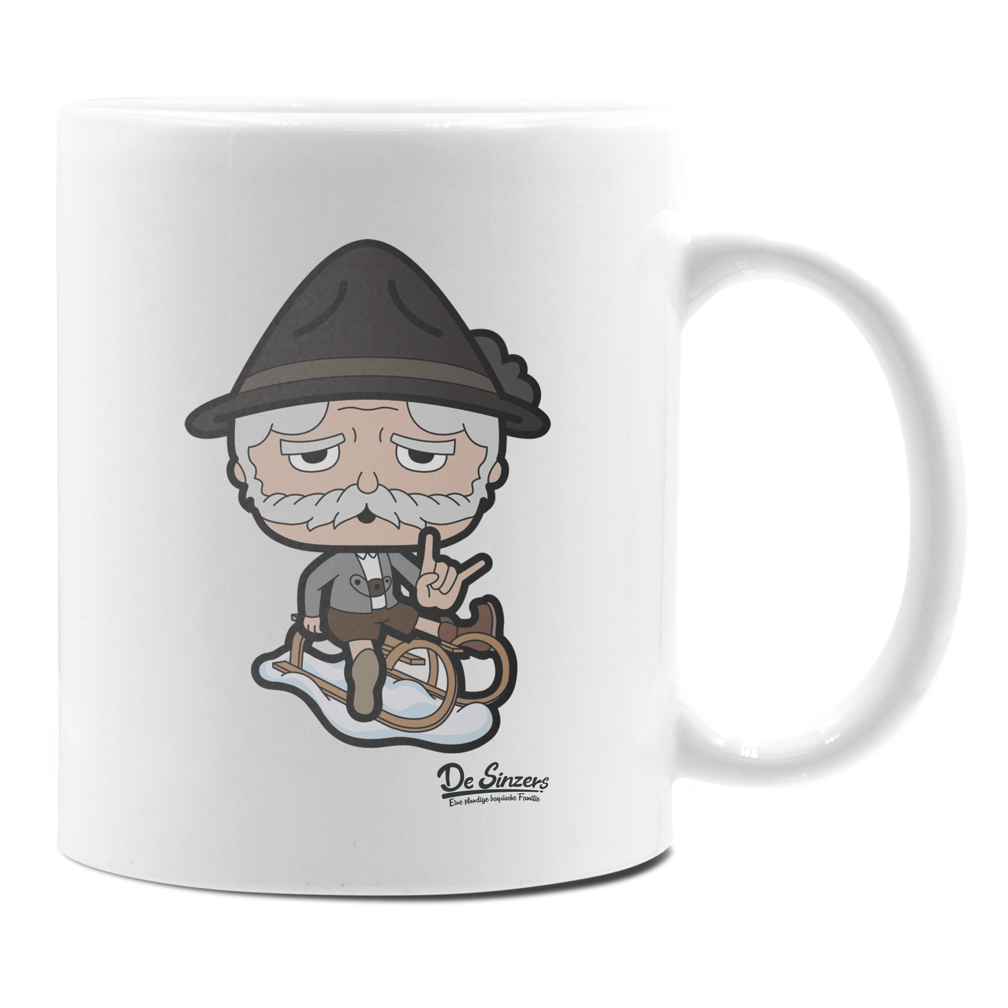 Da Oid Sinzer Winter Edition Keramik Kaffeetasse 330ml Weiss Rampoldplatte Front